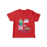 Celebrate Your Kids 9th Year Birthday With "FINE NINE" - Personalized Birthday T-Shirts with Customized Name For Girls - RED - 0-5 Months Old (Chest 17")