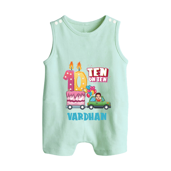 Baby Milestone Romper Suit/ Sleeveless Romper | Custom 10 Month Romper Suit/ Sleeveless Romper | Soft, Skin-Friendly Cotton - MINT GREEN - 0 - 5 Months Old (Chest 18")