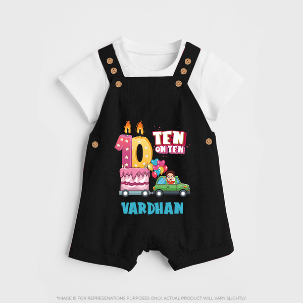 Baby Milestone Dungaree Set | Custom 10 Month Dungaree Set | Soft, Skin-Friendly Cotton - BLACK - 0 - 5 Months Old (Chest 18")