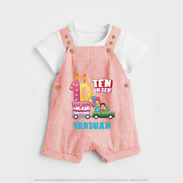 Baby Milestone Dungaree Set | Custom 10 Month Dungaree Set | Soft, Skin-Friendly Cotton - PEACH - 0 - 5 Months Old (Chest 18")
