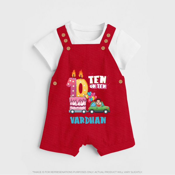Baby Milestone Dungaree Set | Custom 10 Month Dungaree Set | Soft, Skin-Friendly Cotton - RED - 0 - 5 Months Old (Chest 18")