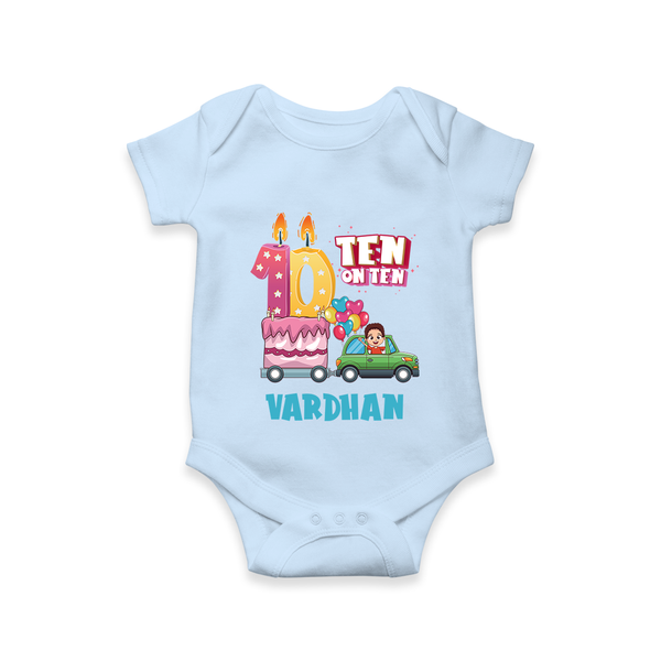 Baby Milestone Romper | Custom 10 Month Onesie | Soft, Skin-Friendly Cotton - BABY BLUE - New Born (Chest 14")
