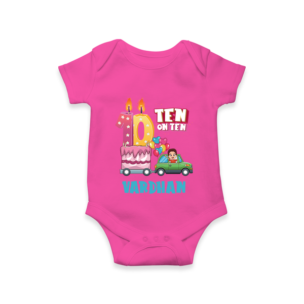 Baby Milestone Romper | Custom 10 Month Onesie | Soft, Skin-Friendly Cotton - HOT PINK - New Born (Chest 14")