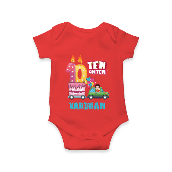 Baby Milestone Romper | Custom 10 Month Onesie | Soft, Skin-Friendly Cotton - RED - New Born (Chest 14")