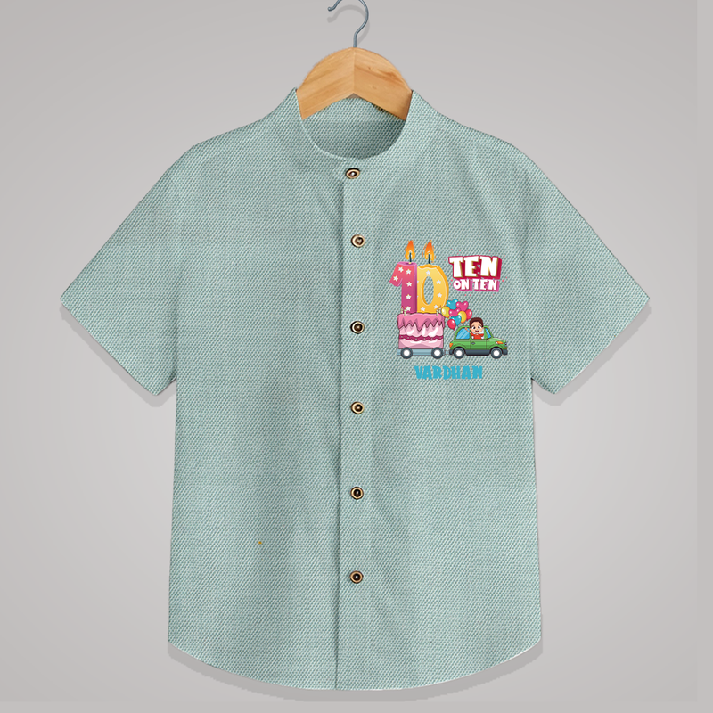 Celebrate Your Kids 10th Year Birthday With "TEN ON TEN" - Personalized Birthday Shirts with Customized Name - ARCTIC BLUE - 0 - 6 Months Old (Chest 23")