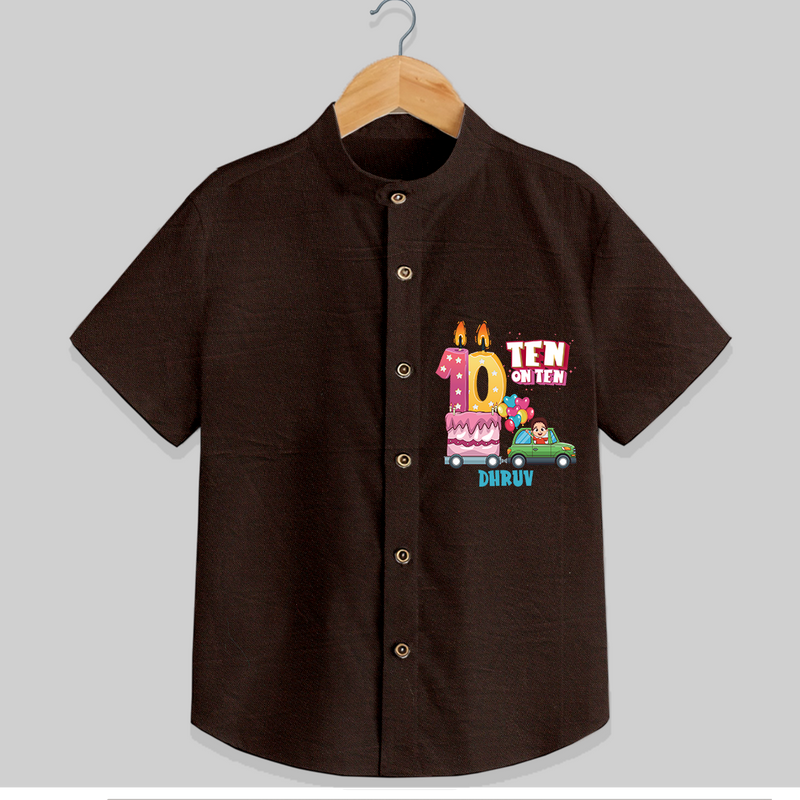 Ten-Oh Ten 10th Birthday – Custom Name Shirt for Boys - CHOCOLATE BROWN - 0 - 6 Months Old (Chest 21")