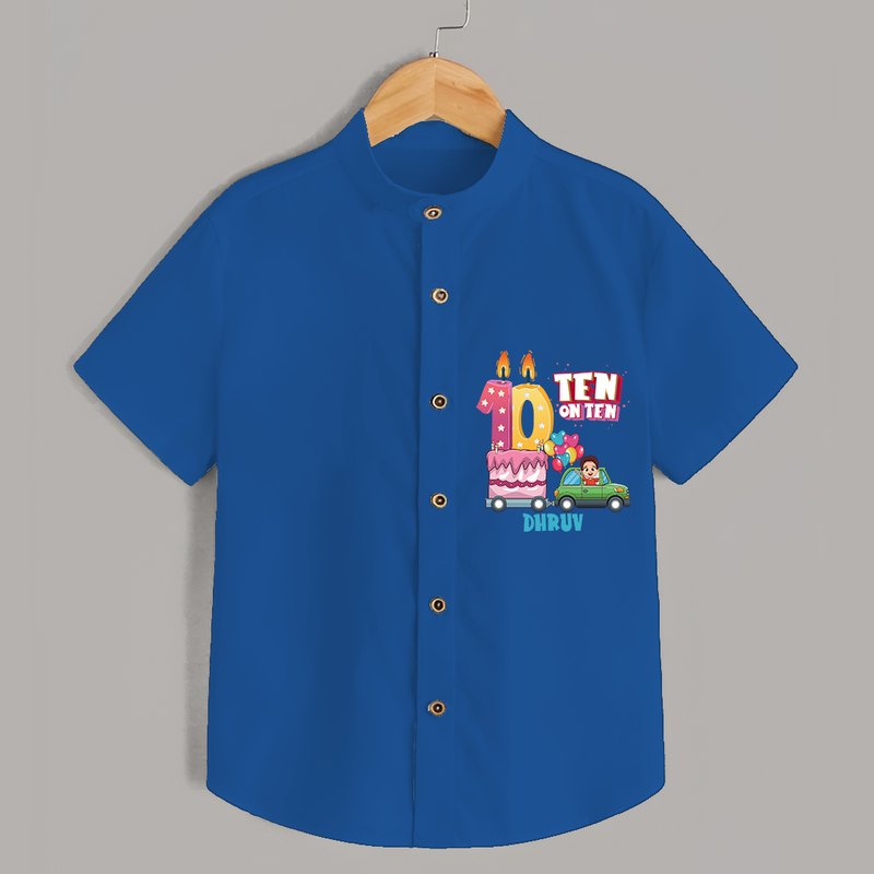 Ten-Oh Ten 10th Birthday – Custom Name Shirt for Boys - COBALT BLUE - 0 - 6 Months Old (Chest 21")