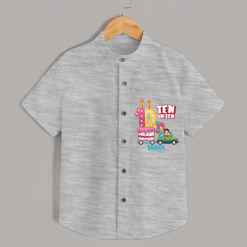 Ten-Oh Ten 10th Birthday – Custom Name Shirt for Boys - GREY MELANGE - 0 - 6 Months Old (Chest 21")