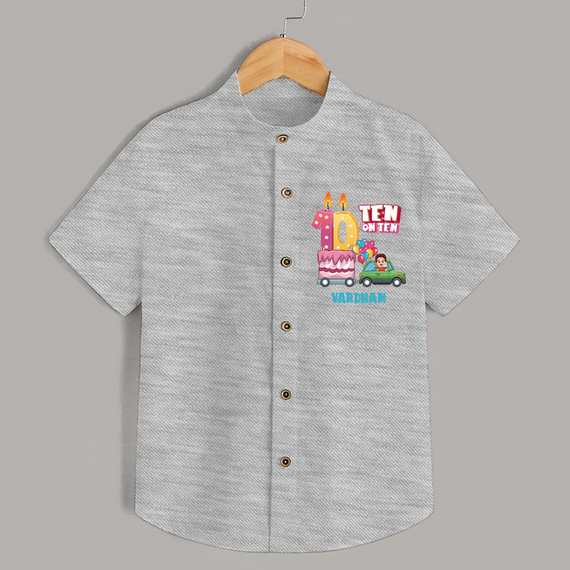 Celebrate Your Kids 10th Year Birthday With "TEN ON TEN" - Personalized Birthday Shirts with Customized Name - GREY MELANGE - 0 - 6 Months Old (Chest 23")