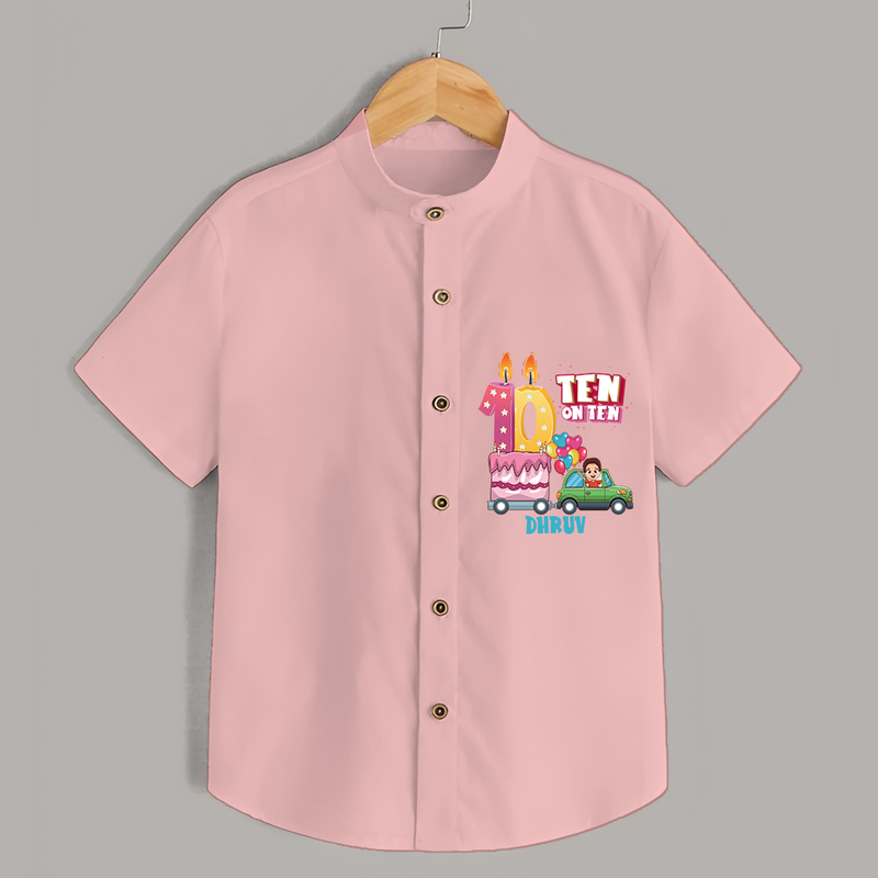 Ten-Oh Ten 10th Birthday – Custom Name Shirt for Boys - PEACH - 0 - 6 Months Old (Chest 21")