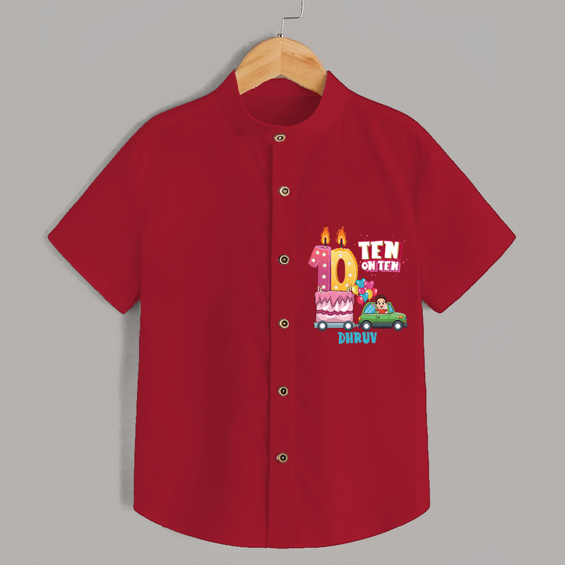 Ten-Oh Ten 10th Birthday – Custom Name Shirt for Boys - RED - 0 - 6 Months Old (Chest 21")