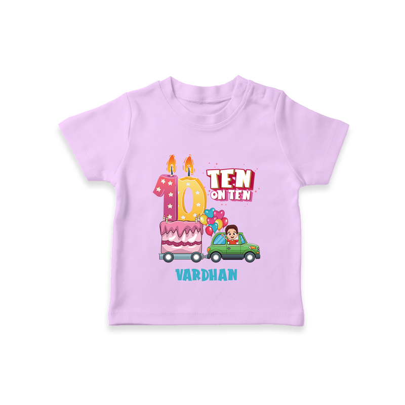 Celebrate Your Kids 10th Year Birthday With "TEN ON TEN" - Personalized Birthday T-Shirts with Customized Name For Boys - LILAC - 0-5 Months Old (Chest 17")