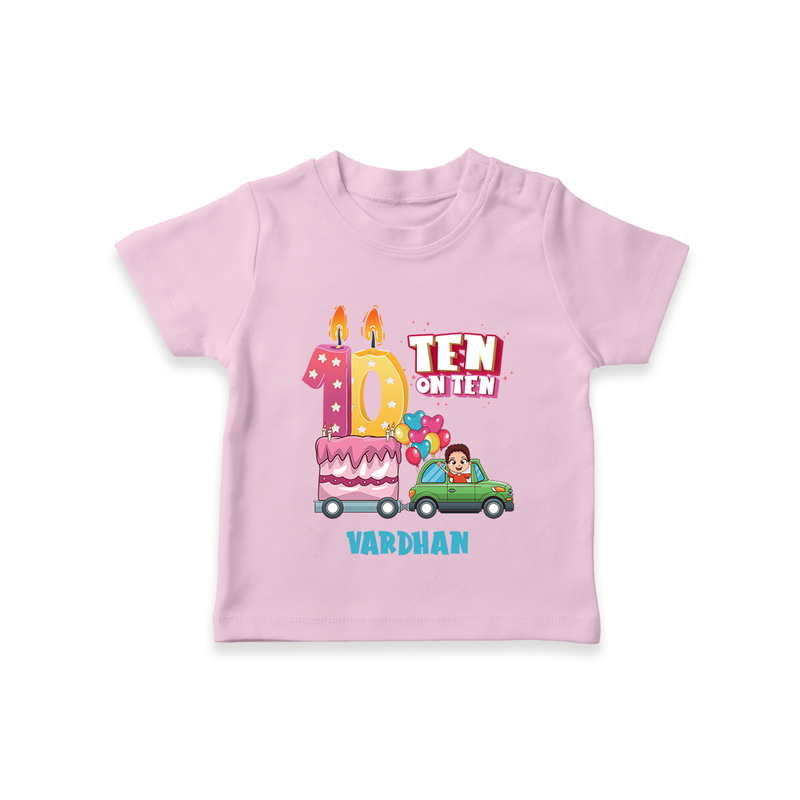 Celebrate Your Kids 10th Year Birthday With "TEN ON TEN" - Personalized Birthday T-Shirts with Customized Name For Boys - PINK - 0-5 Months Old (Chest 17")