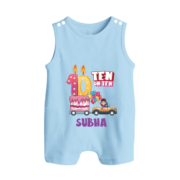 Celebrate 10 Month with Custom Romper Suit/ Sleeveless Romper | Personalized Newborn Outfit | Soft Cotton Comfort - BABY BLUE - 0 - 5 Months Old (Chest 18")