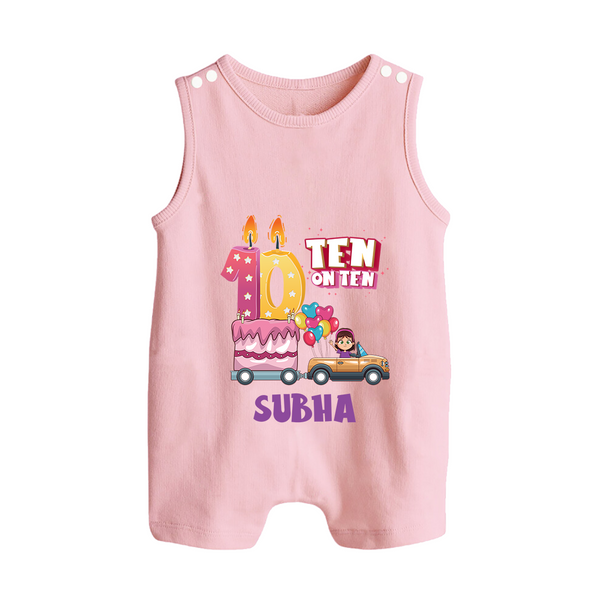 Celebrate 10 Month with Custom Romper Suit/ Sleeveless Romper | Personalized Newborn Outfit | Soft Cotton Comfort - BABY PINK - 0 - 5 Months Old (Chest 18")