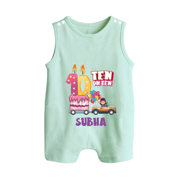 Celebrate 10 Month with Custom Romper Suit/ Sleeveless Romper | Personalized Newborn Outfit | Soft Cotton Comfort - MINT GREEN - 0 - 5 Months Old (Chest 18")