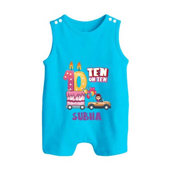 Celebrate 10 Month with Custom Romper Suit/ Sleeveless Romper | Personalized Newborn Outfit | Soft Cotton Comfort - SKY BLUE - 0 - 5 Months Old (Chest 18")