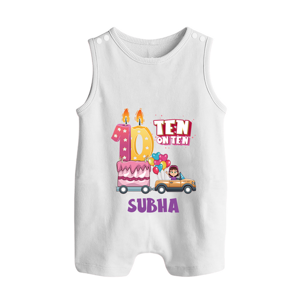 Celebrate 10 Month with Custom Romper Suit/ Sleeveless Romper | Personalized Newborn Outfit | Soft Cotton Comfort - WHITE - 0 - 5 Months Old (Chest 18")
