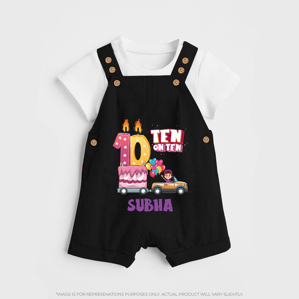 Celebrate 10 Month with Custom Dungaree Set | Personalized Newborn Outfit | Soft Cotton Comfort - BLACK - 0 - 5 Months Old (Chest 18")