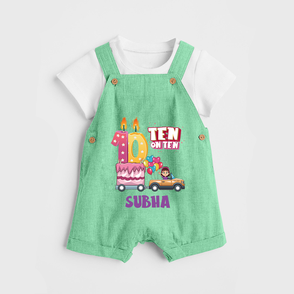 Celebrate 10 Month with Custom Dungaree Set | Personalized Newborn Outfit | Soft Cotton Comfort - GREEN - 0 - 5 Months Old (Chest 18")
