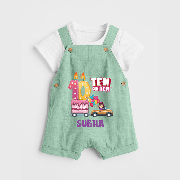 Celebrate 10 Month with Custom Dungaree Set | Personalized Newborn Outfit | Soft Cotton Comfort - MINT GREEN - 0 - 5 Months Old (Chest 18")
