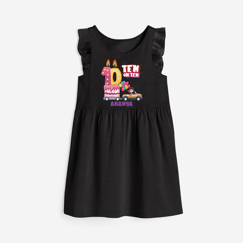 Ten-Oh Ten 10th Birthday – Personalized Name Frock for Girls - BLACK - 0 - 6 Months Old (Chest 18")