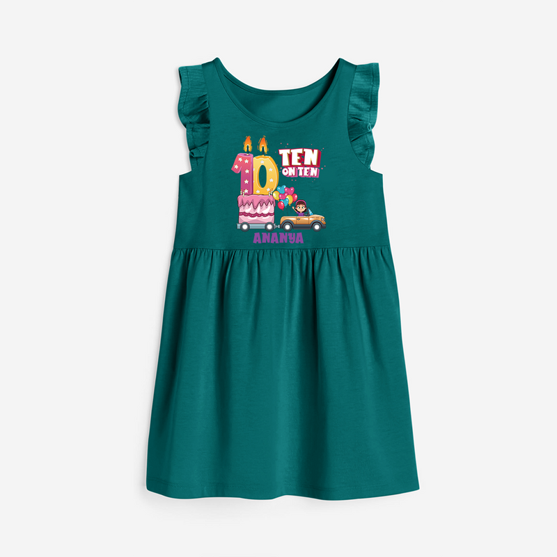 Ten-Oh Ten 10th Birthday – Personalized Name Frock for Girls - MYRTLE GREEN - 0 - 6 Months Old (Chest 18")