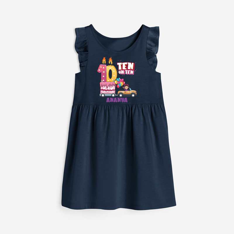 Ten-Oh Ten 10th Birthday – Personalized Name Frock for Girls - NAVY BLUE - 0 - 6 Months Old (Chest 18")