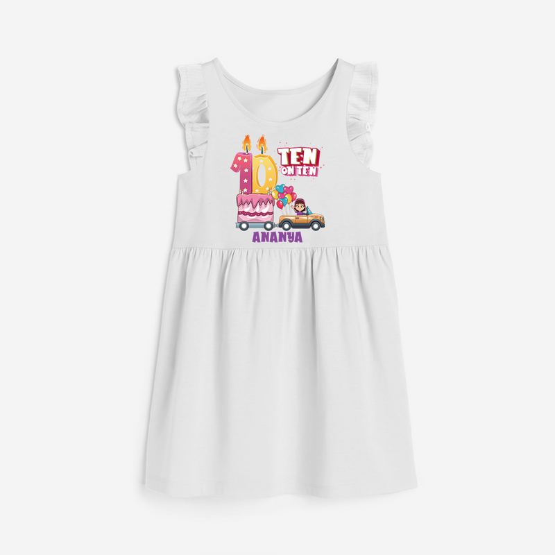 Ten-Oh Ten 10th Birthday – Personalized Name Frock for Girls - WHITE - 0 - 6 Months Old (Chest 18")