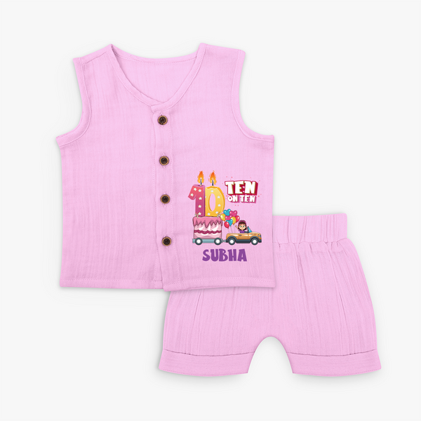 Celebrate 10 Month with Custom Jabla Set | Personalized Newborn Outfit | Soft Cotton Comfort - BABY PINK - 0 - 3 Months Old (Chest 9.8")