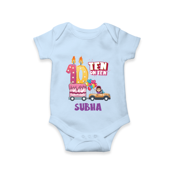 Celebrate 10 Month with Custom Romper | Personalized Newborn Outfit | Soft Cotton Comfort - BABY BLUE - New Born (Chest 14")