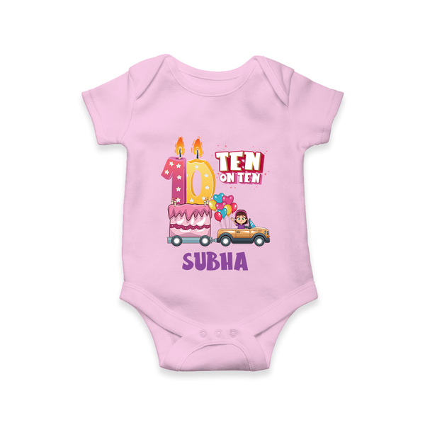 Celebrate 10 Month with Custom Romper | Personalized Newborn Outfit | Soft Cotton Comfort - BABY PINK - New Born (Chest 14")