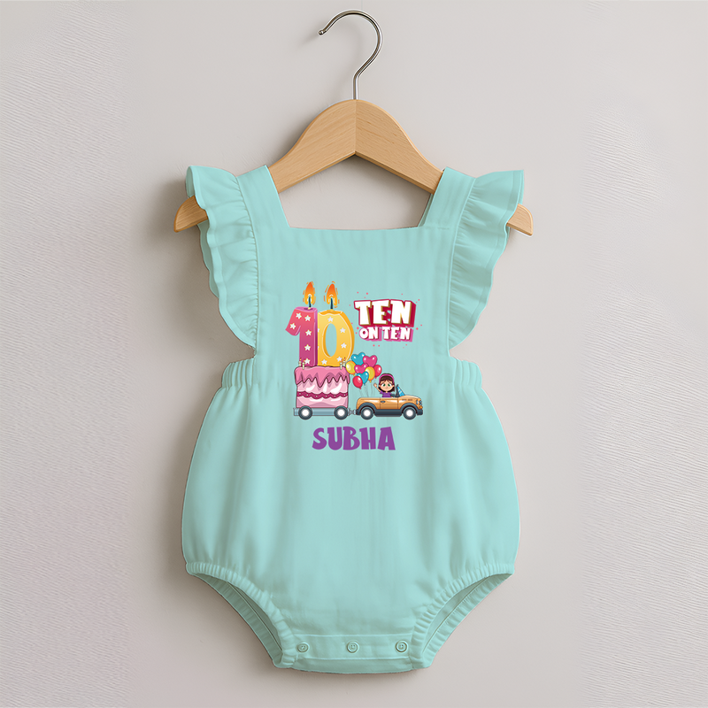 Celebrate 10 Month with Custom Romper Frock | Personalized Newborn Outfit | Soft Cotton Comfort - MINT GREEN - 0 - 3 Months Old (Chest 19")
