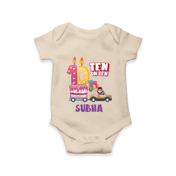 Celebrate 10 Month with Custom Romper | Personalized Newborn Outfit | Soft Cotton Comfort - IVORY - New Born (Chest 14")