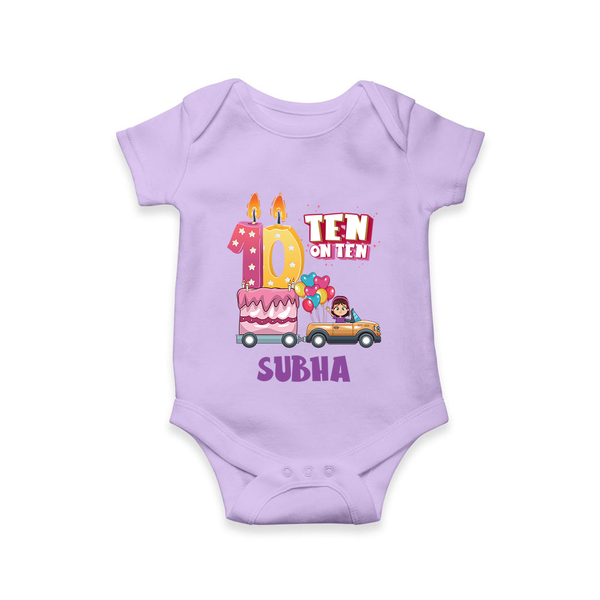 Celebrate 10 Month with Custom Romper | Personalized Newborn Outfit | Soft Cotton Comfort - LILAC - New Born (Chest 14")