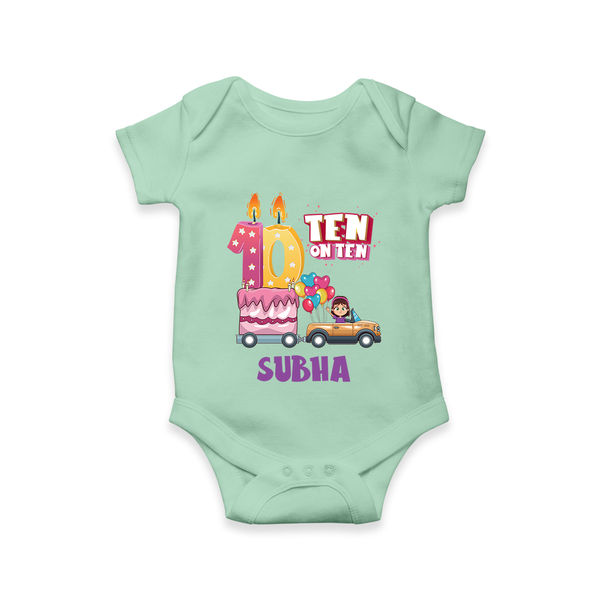 Celebrate 10 Month with Custom Romper | Personalized Newborn Outfit | Soft Cotton Comfort - MINT GREEN - New Born (Chest 14")