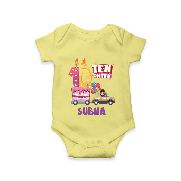 Celebrate 10 Month with Custom Romper | Personalized Newborn Outfit | Soft Cotton Comfort - PASTEL YELLOW - New Born (Chest 14")