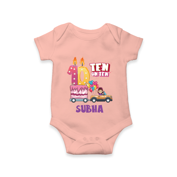 Celebrate 10 Month with Custom Romper | Personalized Newborn Outfit | Soft Cotton Comfort - PEACH - New Born (Chest 14")