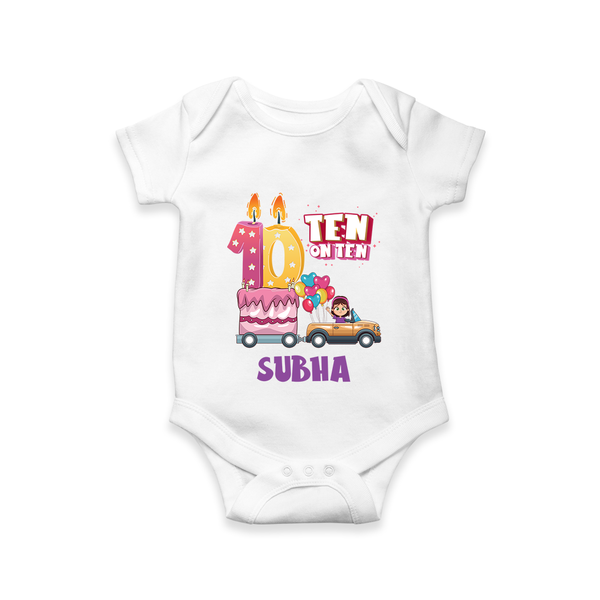 Celebrate 10 Month with Custom Romper | Personalized Newborn Outfit | Soft Cotton Comfort - WHITE - New Born (Chest 14")