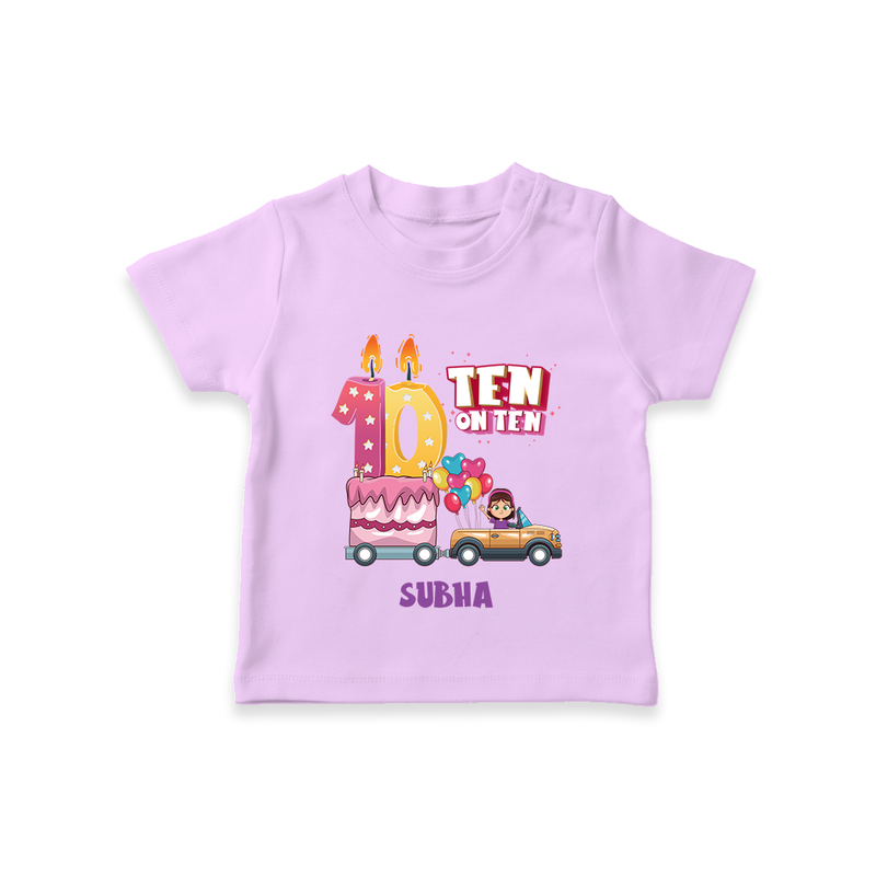 Celebrate Your Kids 10th Year Birthday With "TEN ON TEN" - Personalized Birthday T-Shirts with Customized Name For Girls - LILAC - 0-5 Months Old (Chest 17")