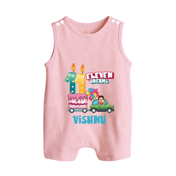 Baby Milestone Romper Suit/ Sleeveless Romper | Custom 11 Month Romper Suit/ Sleeveless Romper | Soft, Skin-Friendly Cotton - BABY PINK - 0 - 5 Months Old (Chest 18")