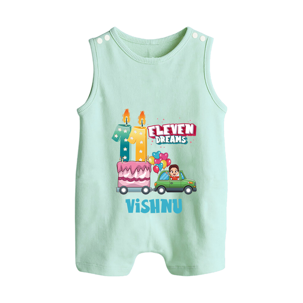 Baby Milestone Romper Suit/ Sleeveless Romper | Custom 11 Month Romper Suit/ Sleeveless Romper | Soft, Skin-Friendly Cotton - MINT GREEN - 0 - 5 Months Old (Chest 18")