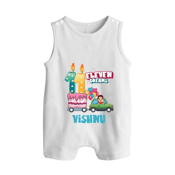 Baby Milestone Romper Suit/ Sleeveless Romper | Custom 11 Month Romper Suit/ Sleeveless Romper | Soft, Skin-Friendly Cotton - WHITE - 0 - 5 Months Old (Chest 18")