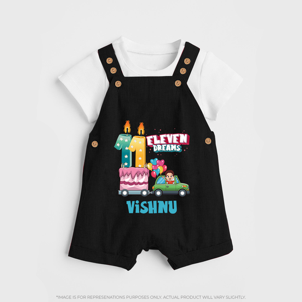Baby Milestone Dungaree Set | Custom 11 Month Dungaree Set | Soft, Skin-Friendly Cotton - BLACK - 0 - 5 Months Old (Chest 18")