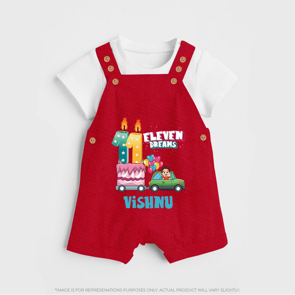 Baby Milestone Dungaree Set | Custom 11 Month Dungaree Set | Soft, Skin-Friendly Cotton - RED - 0 - 5 Months Old (Chest 18")