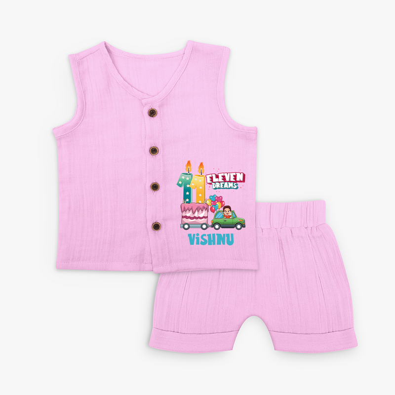 Eleventh Month Celebration Made Special With Our Customized Jabla Set Babies With Name - BABY PINK - 0 - 3 Months Old (Chest 9.8")