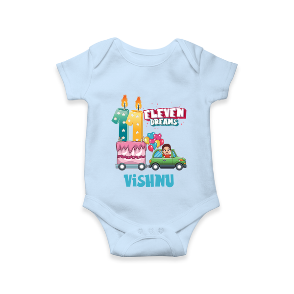 Baby Milestone Romper | Custom 11 Month Onesie | Soft, Skin-Friendly Cotton - BABY BLUE - New Born (Chest 14")