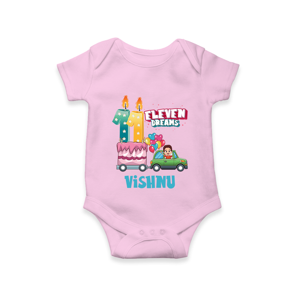 Baby Milestone Romper | Custom 11 Month Onesie | Soft, Skin-Friendly Cotton - BABY PINK - New Born (Chest 14")