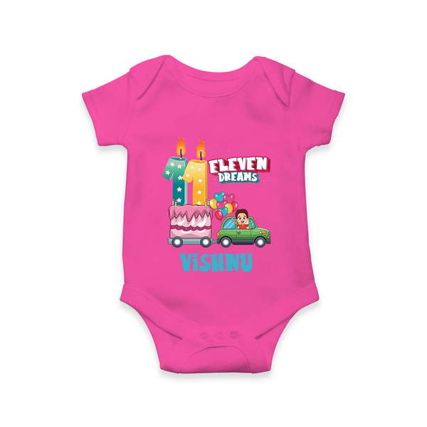 Baby Milestone Romper | Custom 11 Month Onesie | Soft, Skin-Friendly Cotton - HOT PINK - New Born (Chest 14")