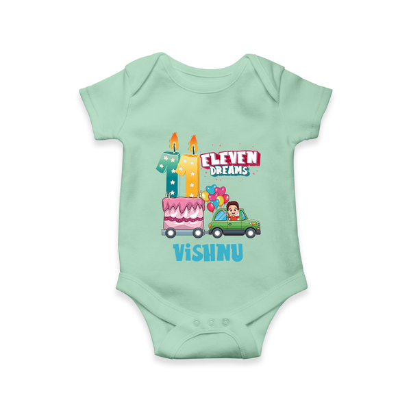 Baby Milestone Romper | Custom 11 Month Onesie | Soft, Skin-Friendly Cotton - MINT GREEN - New Born (Chest 14")